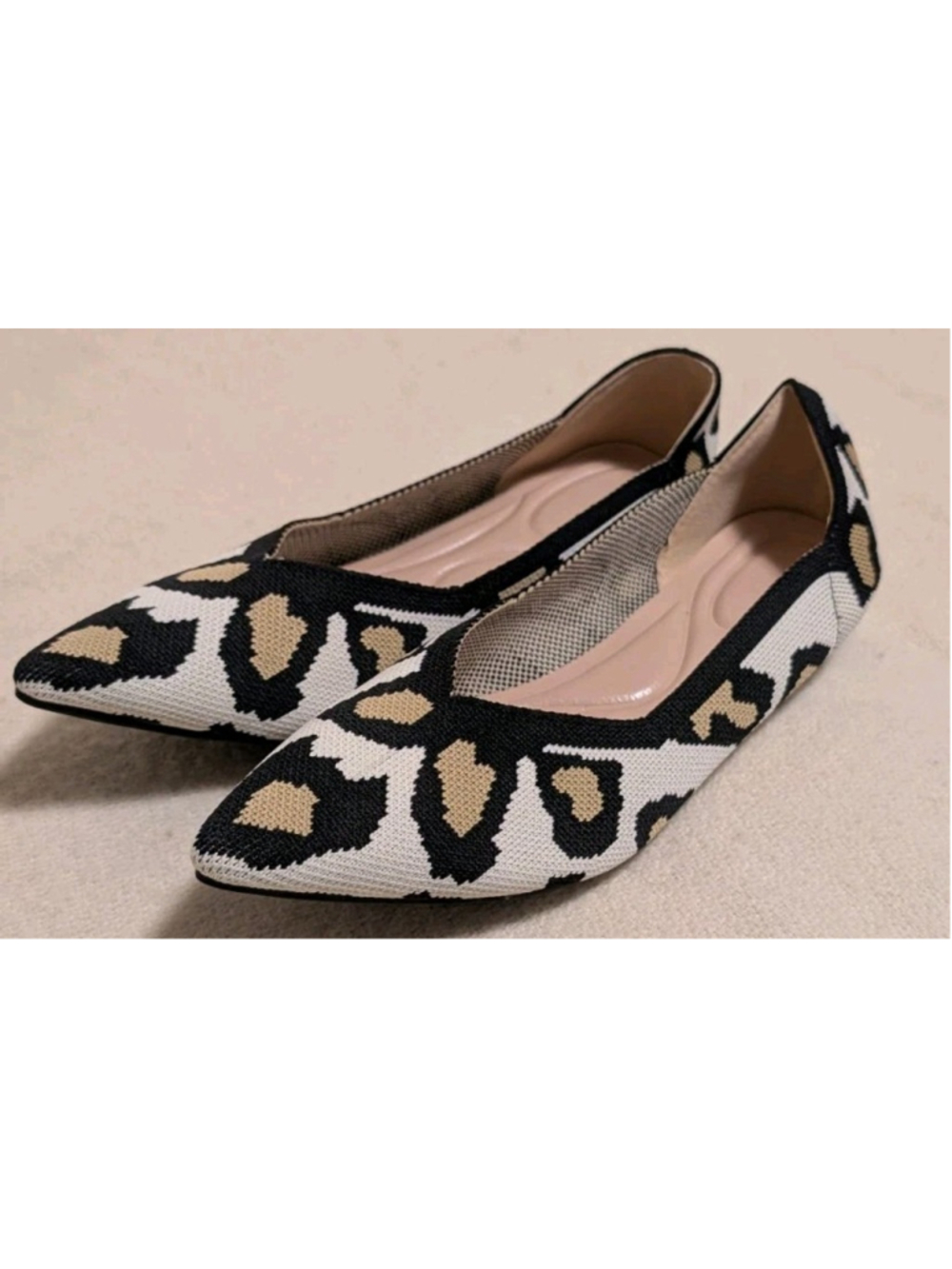 Venus Celia Leopard Print Knit Pointed Toe Flat Shoes US 8 S32